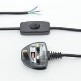 BLK-PLUG-3CORE Black Pre-Made Switched 3 Core Cable Flex with UK Plug