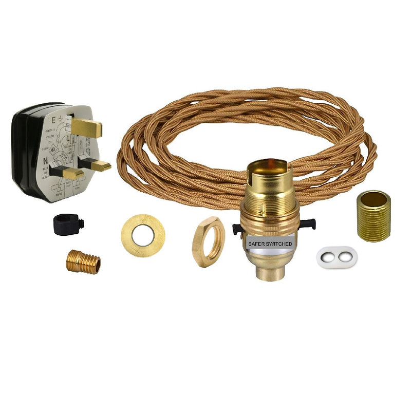 KIT4 BC B22 Premium Safety Switched Lampholder Light Kit with Twisted Braided Cable