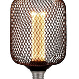 Industrial black metal mesh LED filament decorative lamp with ES E27 Edison screw fitting producing a warm white vintage glow for modern and industrial lighting.