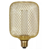 Industrial gold metal mesh LED filament decorative lamp with ES E27 Edison screw fitting producing a warm white vintage glow for modern and industrial lighting
