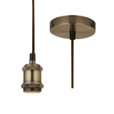Searchlight 7461AB Antique Brass Vintage Fabric Cable Suspension Ceiling Pendant