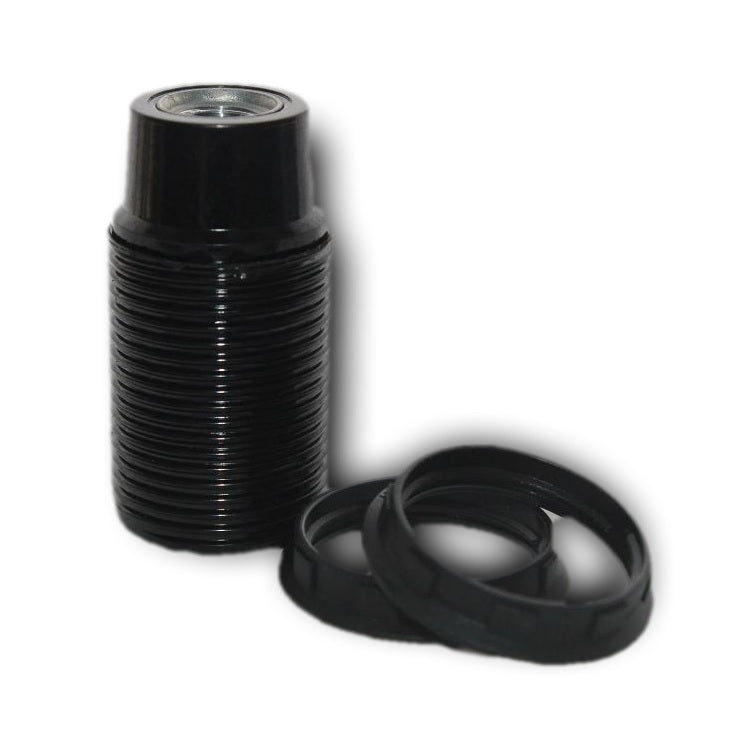 Black ABS SES E14 Fully Threaded Lampholder & 2 Thin Shade Rings