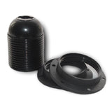 Black ABS ES E27 Fully Threaded Lampholder & 2 Wide Shade Rings