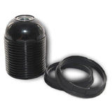 Black ABS ES E27 Fully Threaded Lampholder (Earth) & 2 Thin Shade Rings