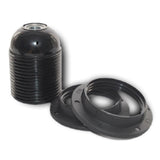 Black ABS ES E27 Fully Threaded Lampholder (Earth) & 2 Wide Shade Rings