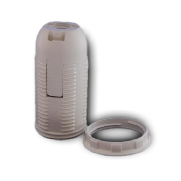 White ABS SES E14 Snap On Threaded Lampholder & Thin Shade Ring