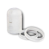 White ABS ES E27 Snap On Threaded Lampholder & 2 Thin Shade Rings
